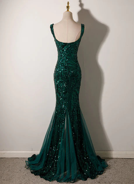 Mermaid Long Straps Sequins Long Prom Dress